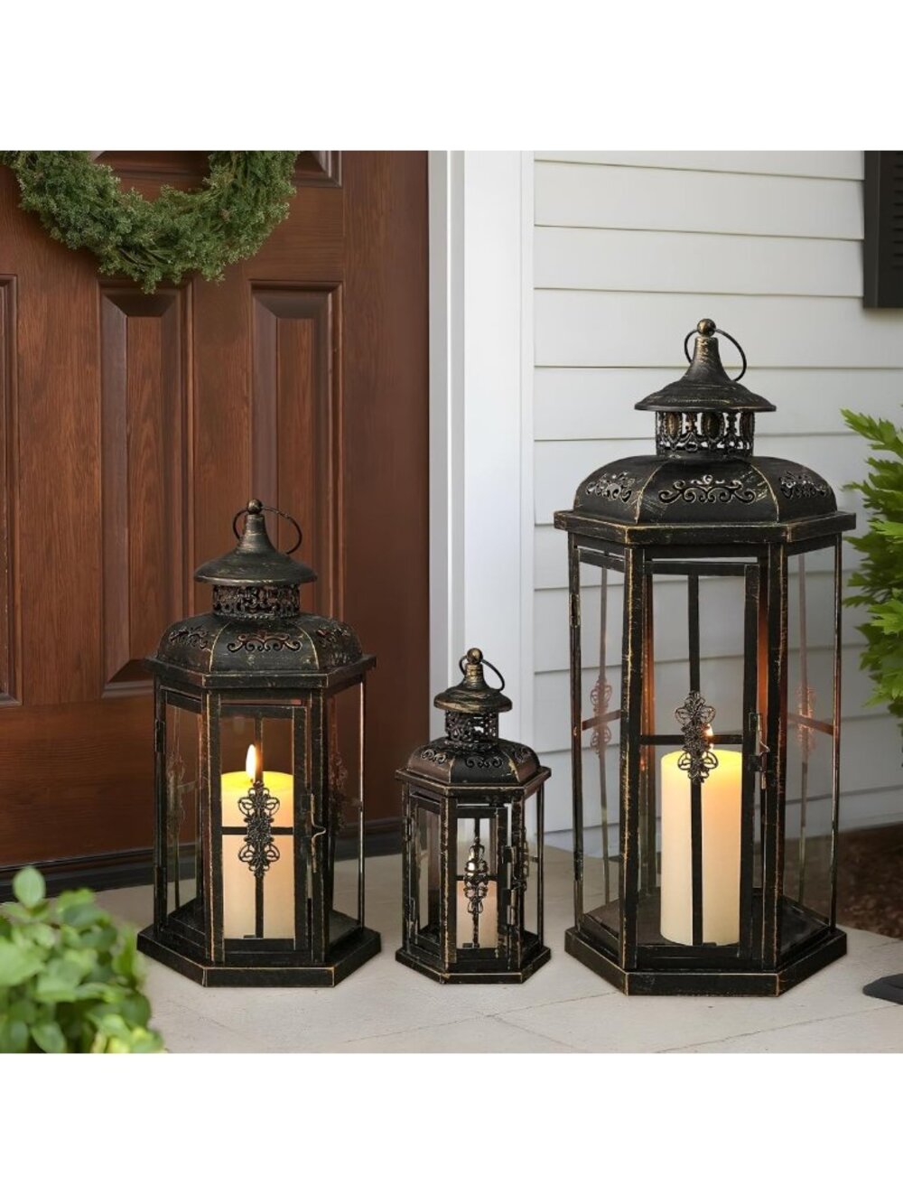 Set of 3 Vintage Metal Decorative Candle Lanterns for Indoor/Outdoor Events